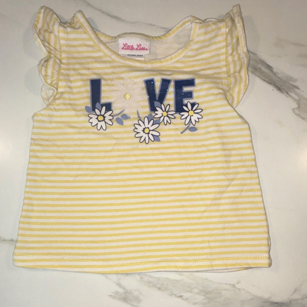 Little Lass 3T Girls Yellow Striped LOVE Daisy Short Sleeve T-Shirt