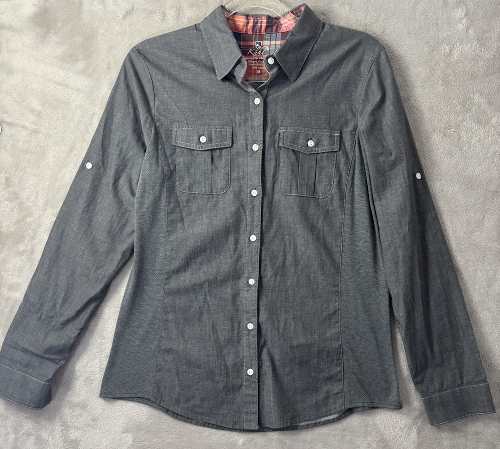 Kuhl Kiley Shirt Womens Medium Gray Roll Tab Long Sleeve Hiking UPF
