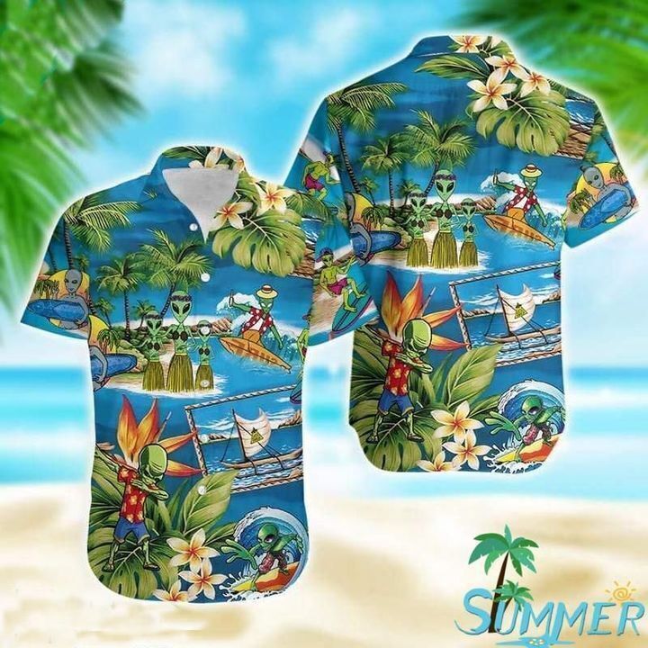 Alien Summer Tropical 3D Hawaiian Shirt Perfect for Halloween or Christmas Gift Best Price Guaranteed