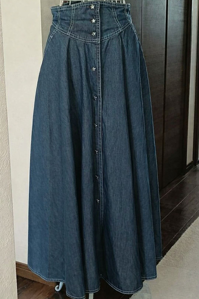 Thierry Mugler Star Button Long Skirt Vintage 1990s With Stain Y2K Style