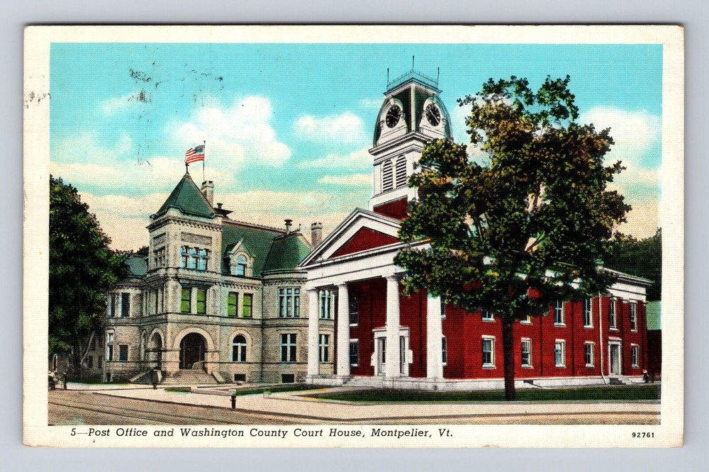Montpelier VT-Vermont, US Post Office And Court House, Vintage c1940 Postcard