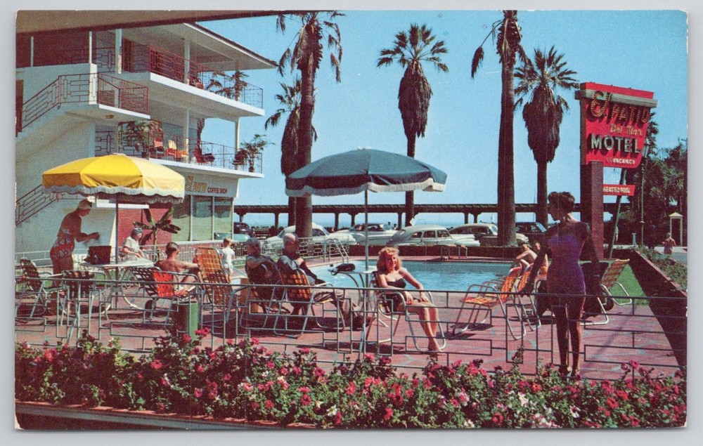 El Patio Del Mar Motel Santa Barbara CA Vintage Chrome Postcard 1950s