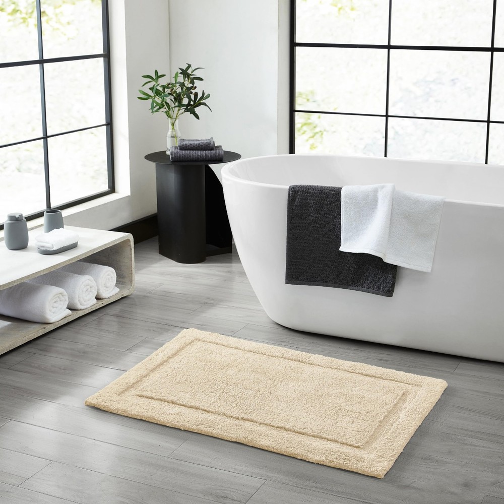 Lydia Border 100% Cotton Bath Mat - Non-Slip Bath Rug - Ivory - 20