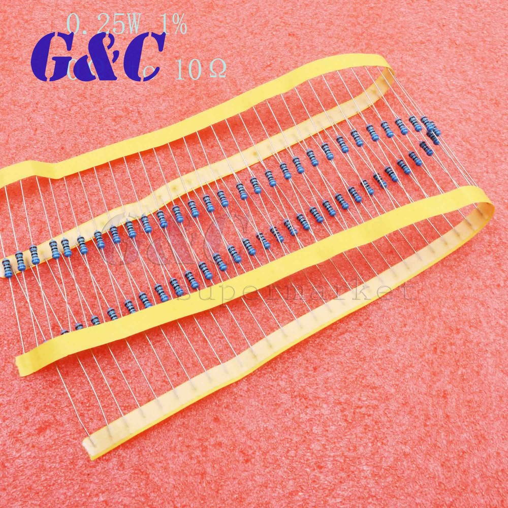 100PCS Metal Film Resistor 0.25W 1/4W ±1% - Full Range of Values (0Ω to 10MΩ)