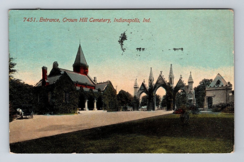 Indianapolis IN-Indiana, Entrance, Crown Hill Cemetery, Vintage Postcard