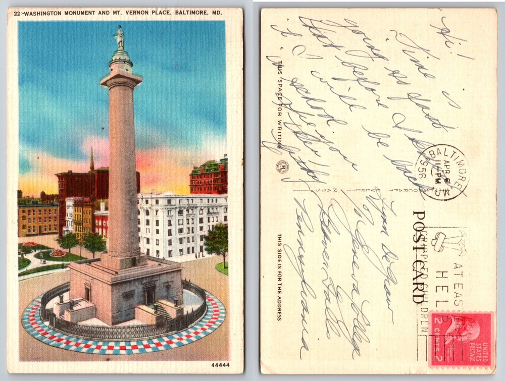 Washington Monument Mt Vernon Place Baltimore MD Postcard