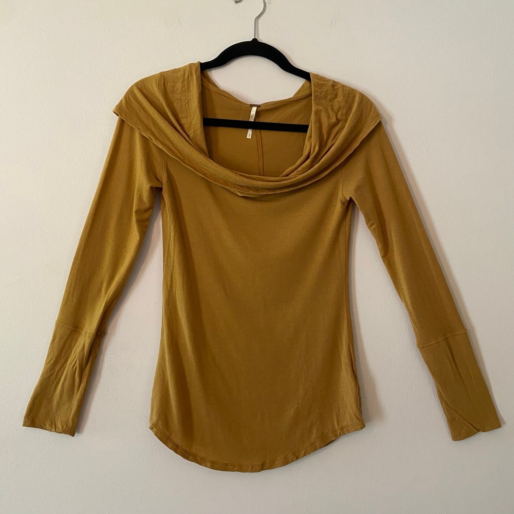 Free People Brown Boatneck Cowlneck Long Sleeve Shirt Loungewear Women's Small
