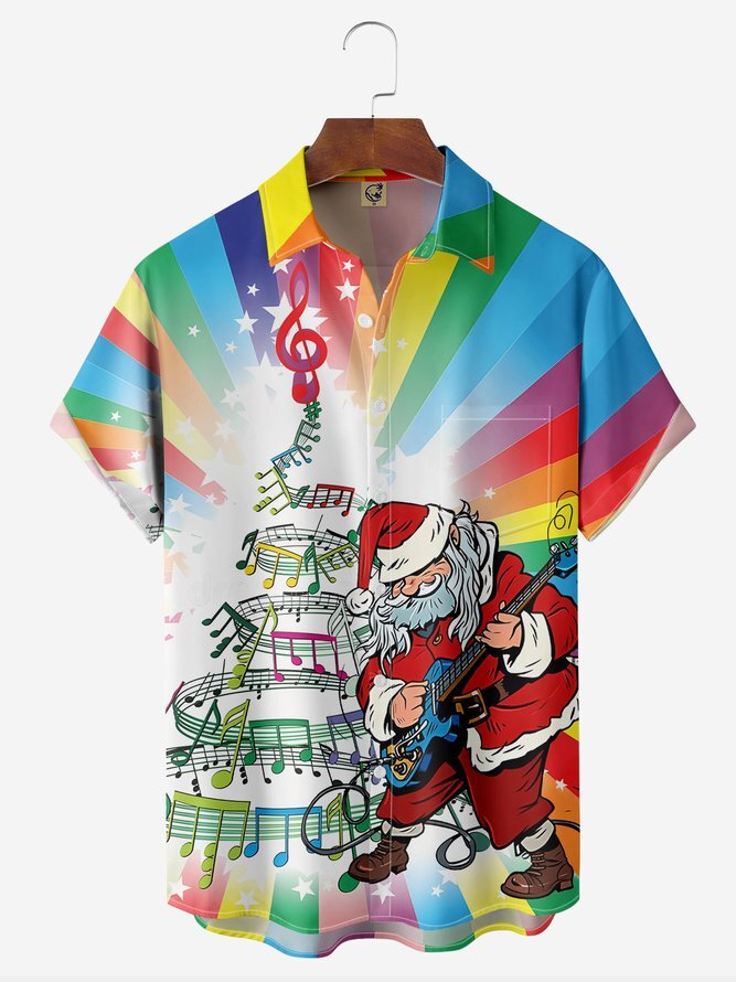 Musical Santa Plays Guitar on Vibrant Hawaii Background for All Genders