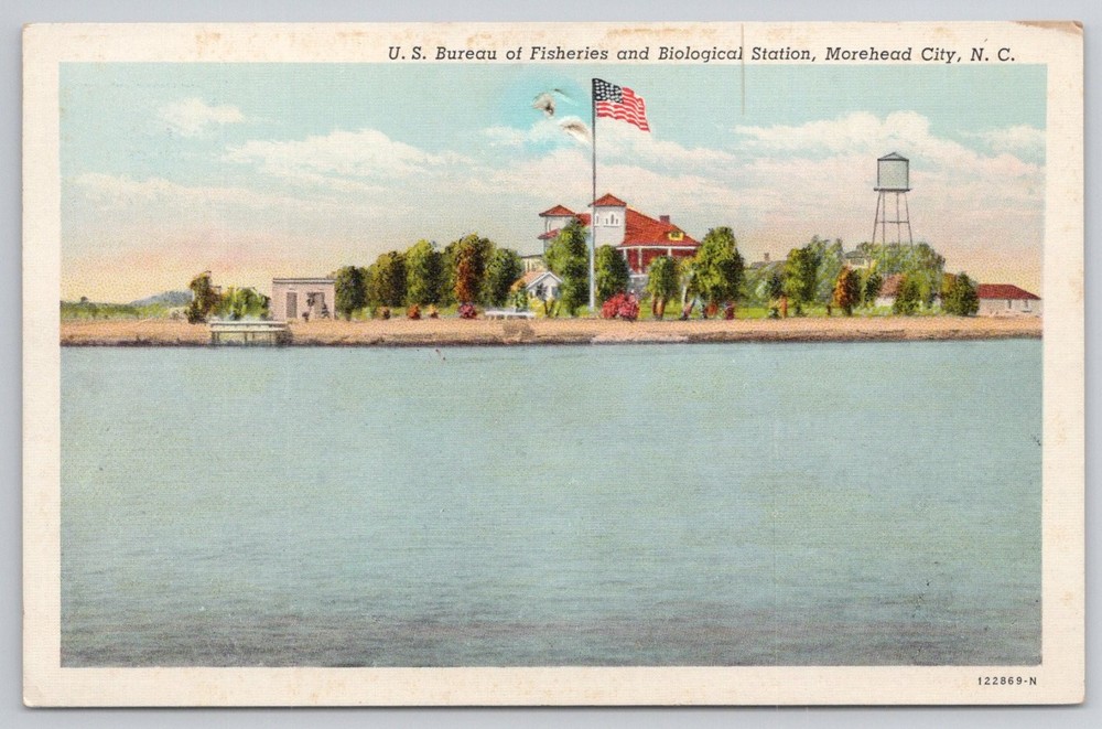 Morehead City NC U.S. Bureau of Fisheries Biological Station Linen Postcard