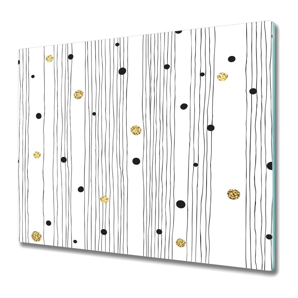 Glass Kitchen Chopping Board Thin line black and dots white and black 60x52