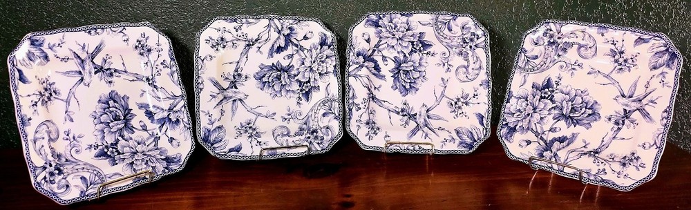 Adelai- 222 Fifth Blue & White Toile Design, Square Dinner Plates × 4 (10