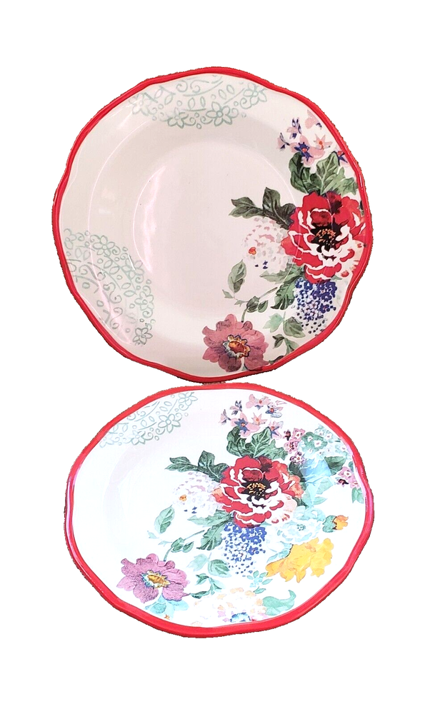 Pioneer Woman Country Garden Red Trim Dinner Salad Plates 8.5