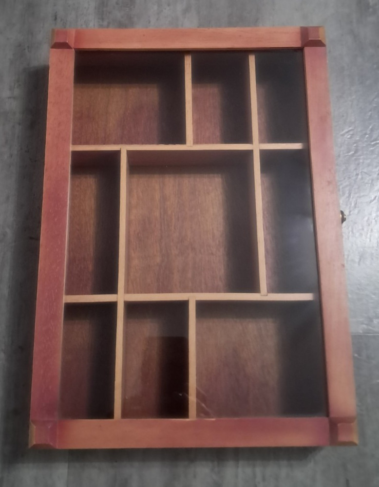 Vintage Wood Glass Door Wall Hanging Trinket Shadow Box Display 11 X 16