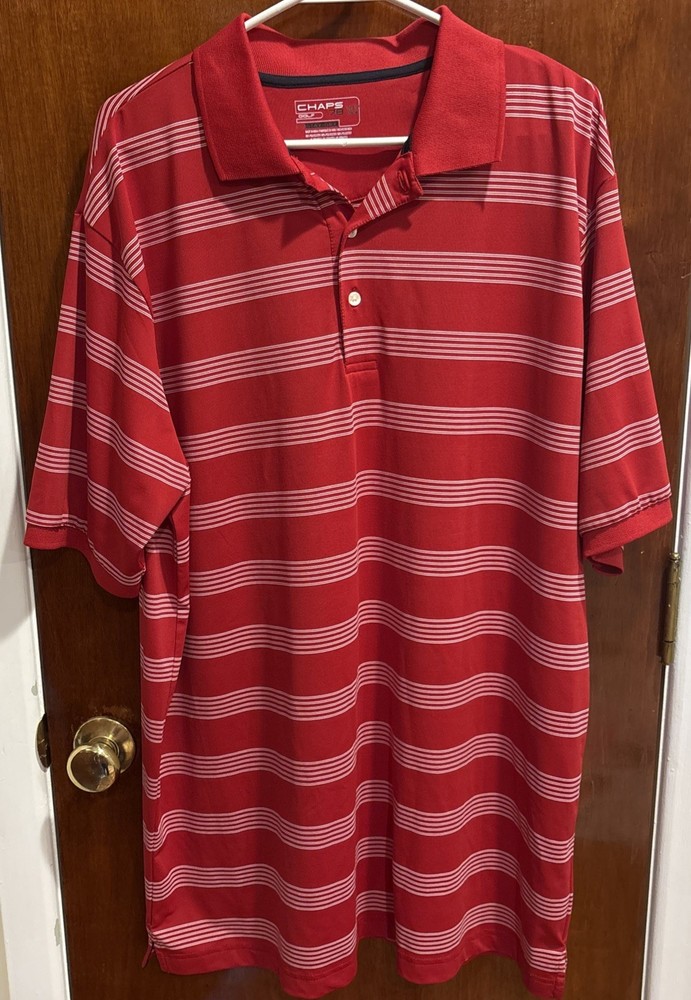 Chaps Mens stay-dry red white striped golf polo XLT