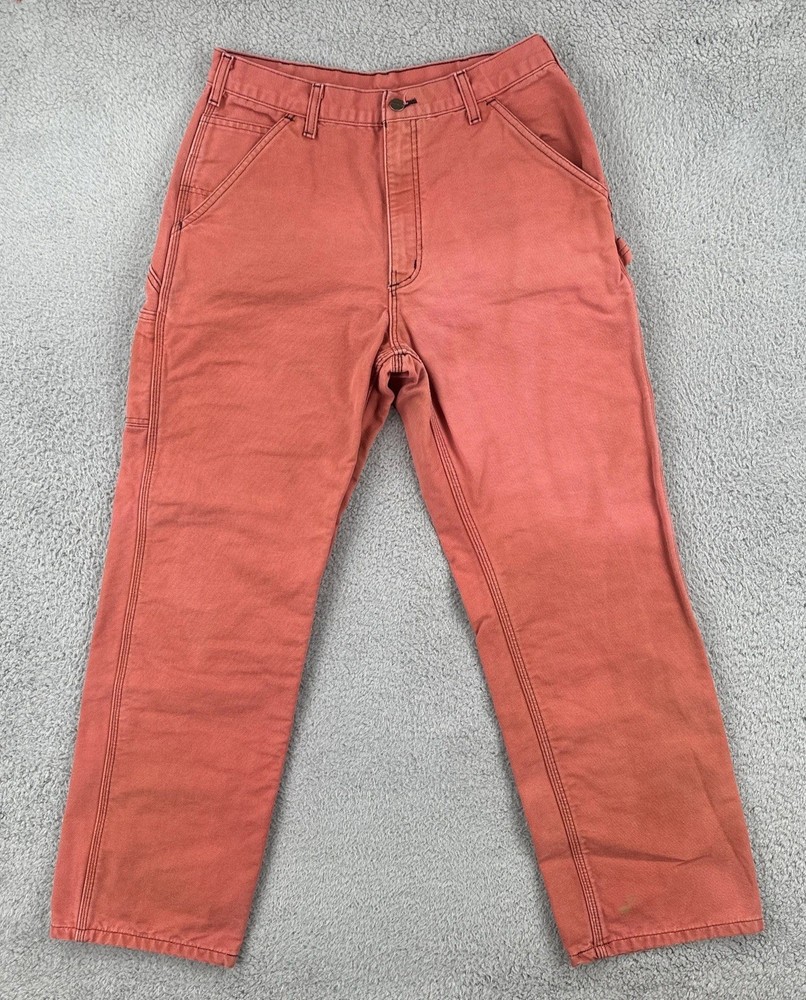 Vintage Carhartt Carpenter Pants Salmon Pink Flannel Lined 30x29 Workwear