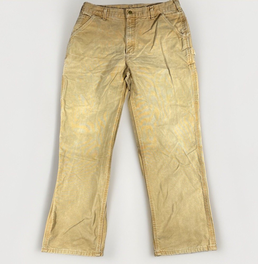 Carhartt Mens 34x31 Loose Fit Duck Canvas Work Pants B11 Brown Faded