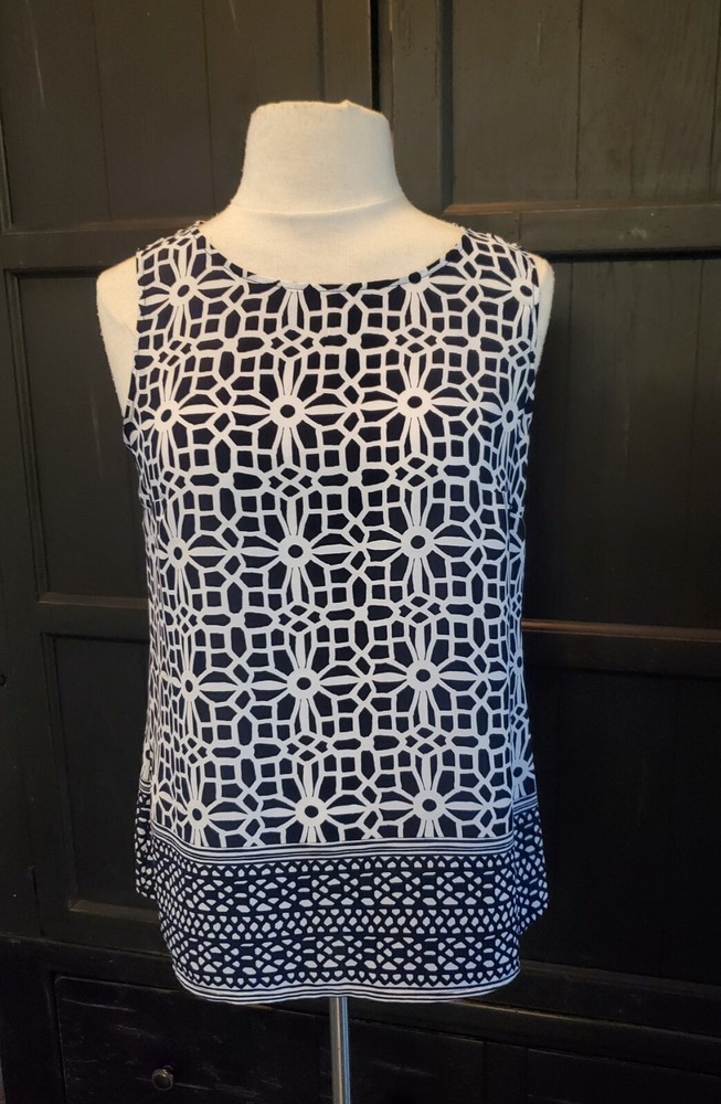 Tacera Sleeveless Blouse Shell Top Navy And White Women's Small Pre-owned EUC
