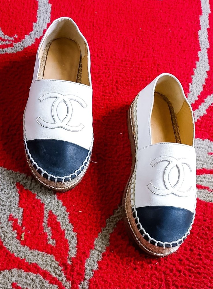 Chanel Espadrille Beige Lambskin Leather Gum Rubber Sole 35 MADE IN SPAIN