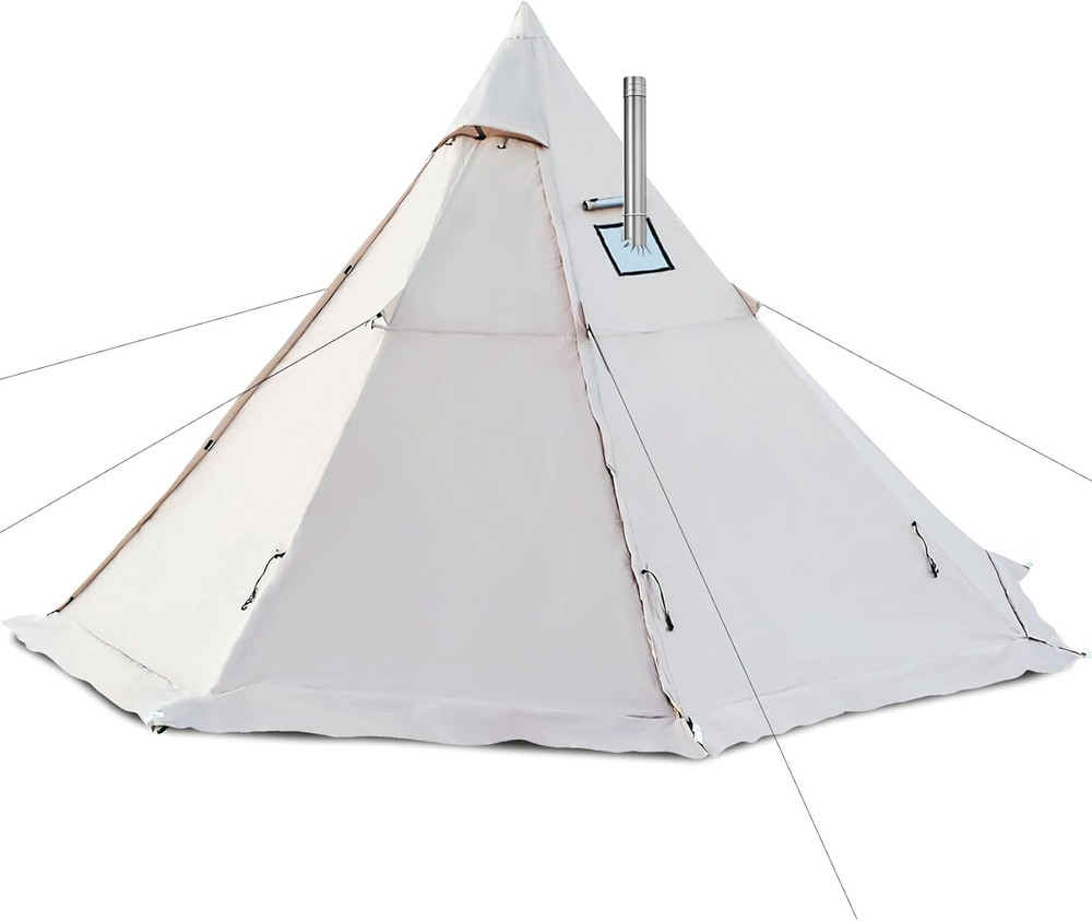 Hot Tent with Stove Jack, 4 Season 3-4 Person Tipi Tent for Camping, 8.2Ft Stand