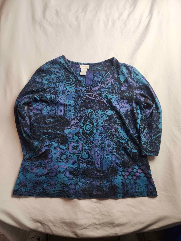Tantrums Top Womens L Blue Purple Paisley Whimsigoth Boho Artsy Cottagecore