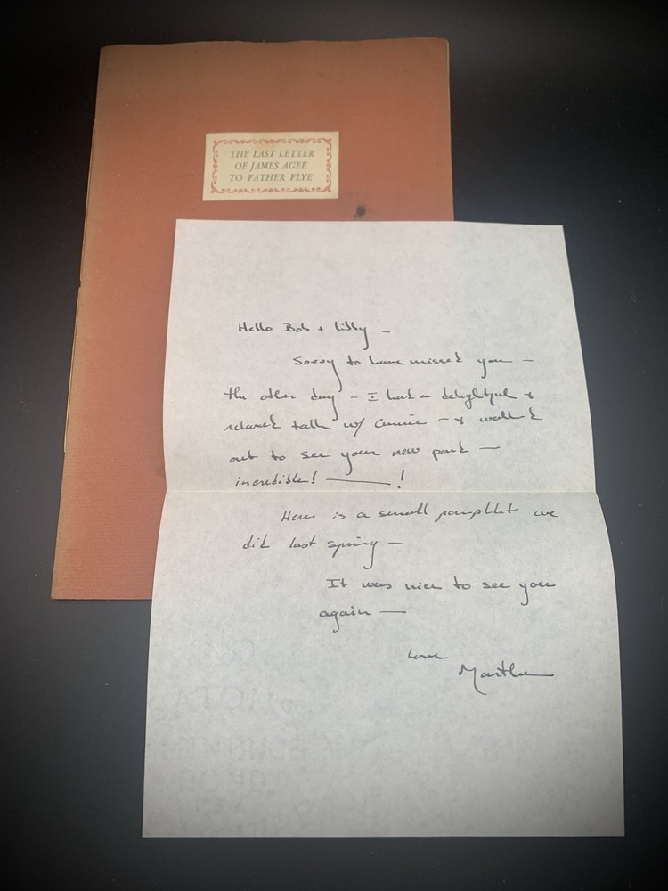 James Agee Last Letter to Father Flye 1969 Gehenna Press Limited Printer Copy