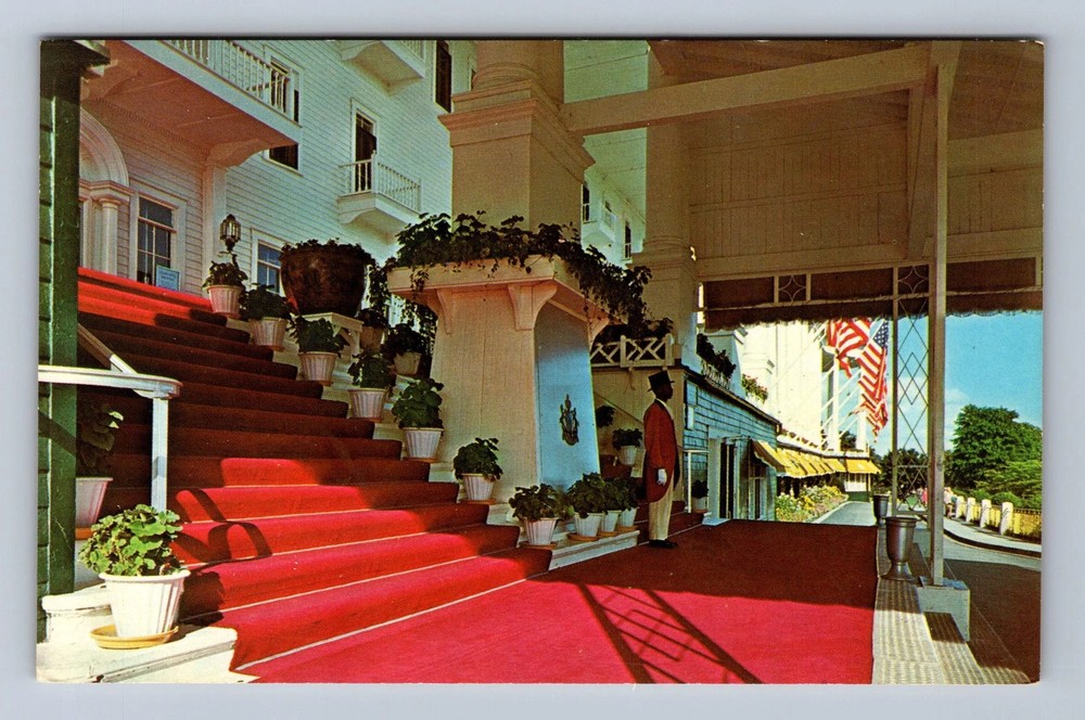 Mackinac Island MI-Michigan Entrance To The Grand Hotel Vintage Postcard