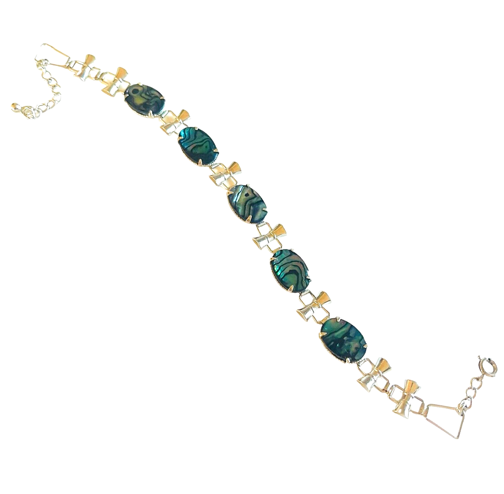 Women's Silver Tone Abalone Shell Link Bracelet with 1