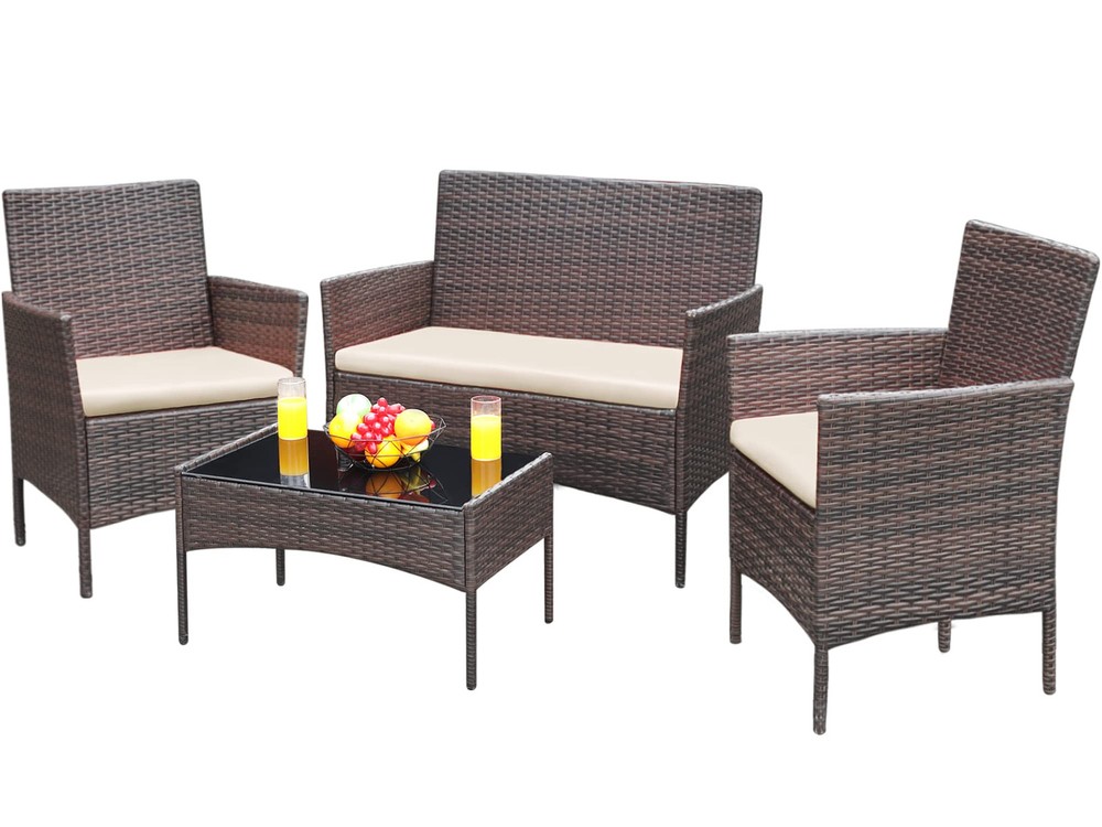 Greesum Patio Furniture 4 Pieces Conversation Sets Outdoor Wicker Rattan Chai...