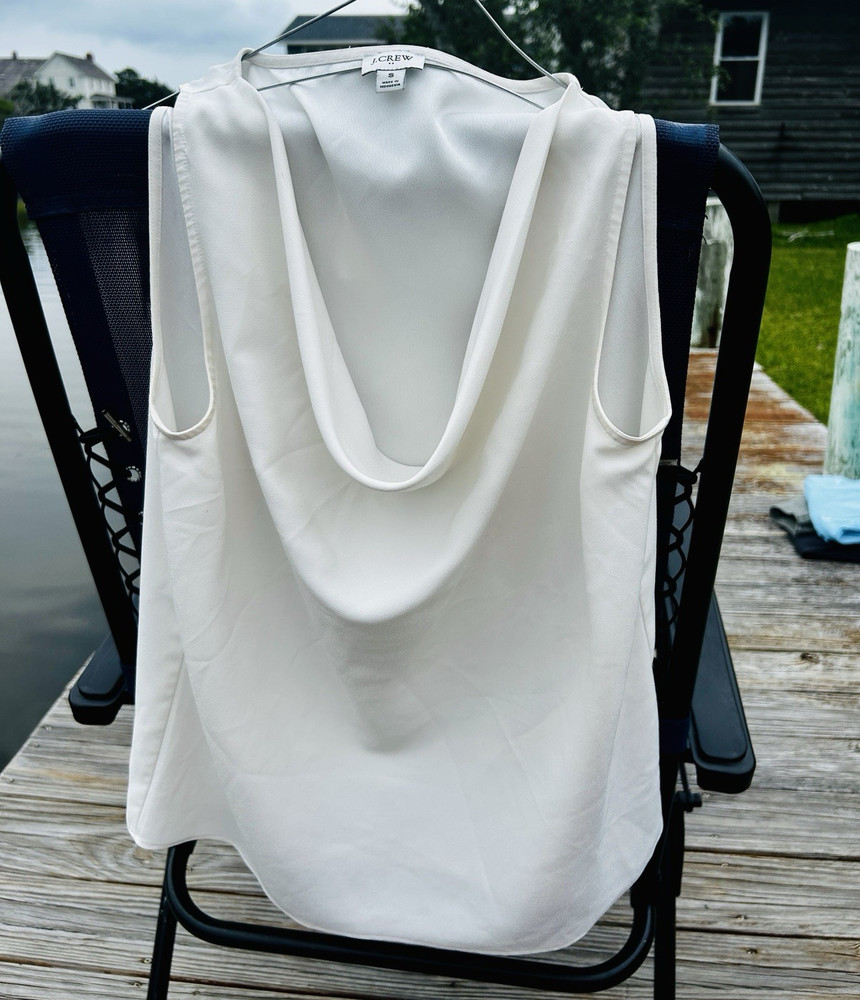 J.CREW Women's White Solid Cowl Neck Sleeveless Pullover Blouse Size S