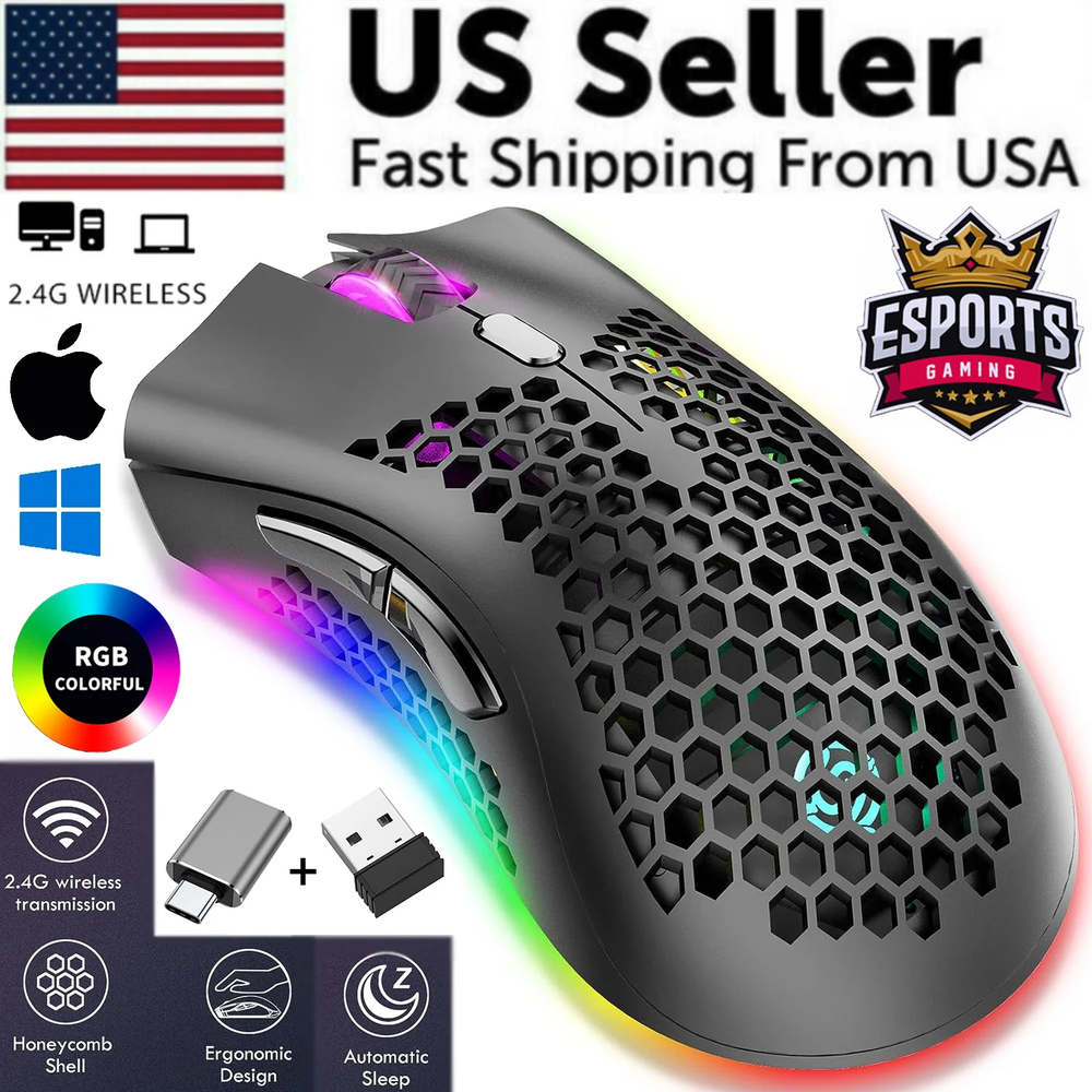 Wireless Gaming Mouse with 7-Color LED Backlit Rechargeable Optical Sensor for PC