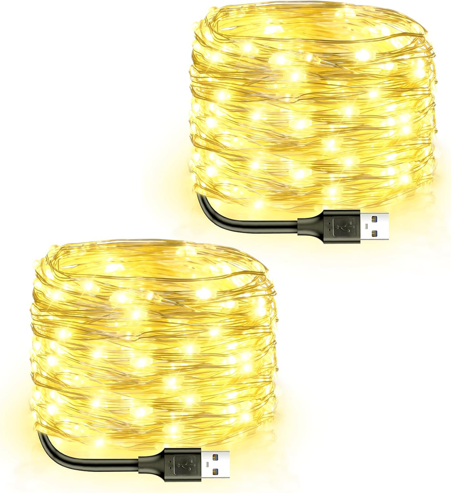 Fairy Lights USB Powered Christmas Lights 2 Pack 33 Ft 100 LED String Lights Min