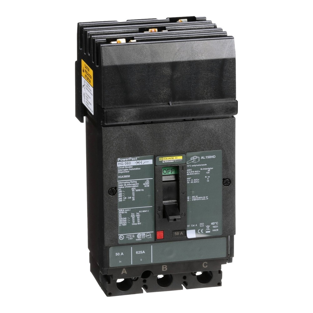 Square D HGA36050 - MCCB 50A 3P 600VAC 18kA - Molded Case Circuit Breaker
