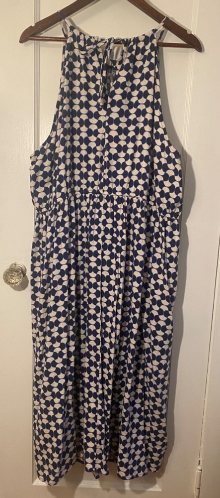 Ava & Viv Dress Women's Size 2X Blue White Geometric Halter Neck Pockets