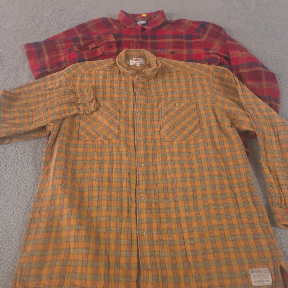 LOT OF 2 Columbia Shirt Mens XXL Red Orange Cornell Woods Flannel Plaid Cotton