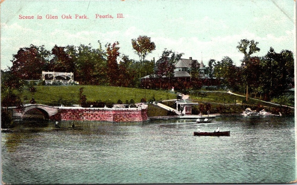 c1910 Boats on the Lake in Glen Oak Park Peoria Illinois Vintage Postcard