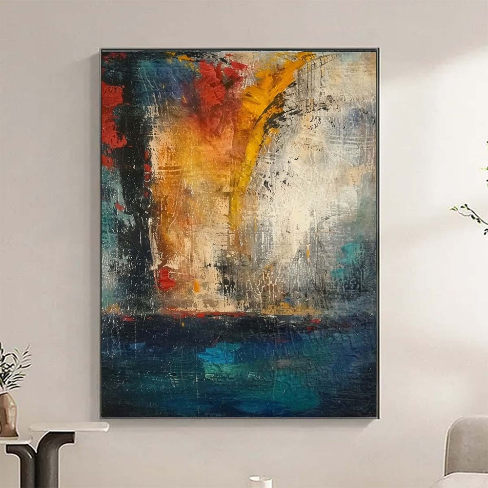Original Blue yellow hand painted Oil Painting Abstract Modern Decoration Room