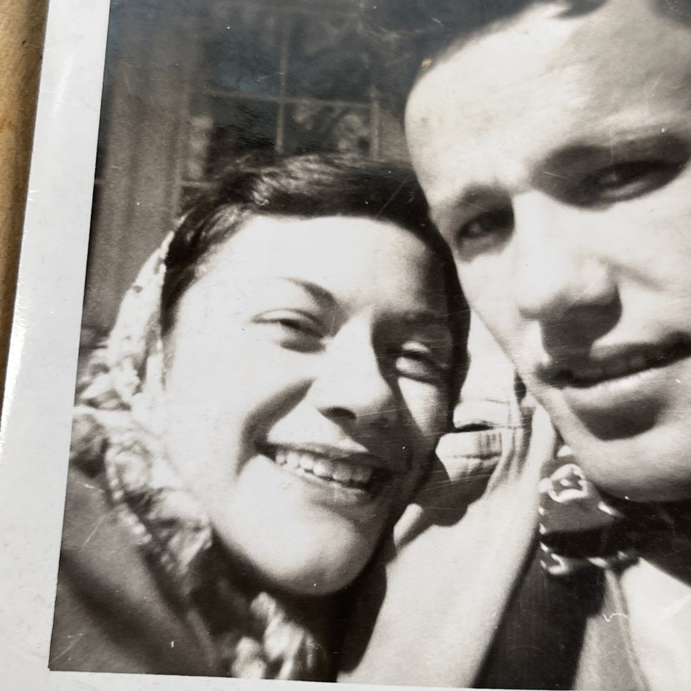 Vintage Photograph Affectionate Couple Close Up Snapshot Happy 1940s - A1