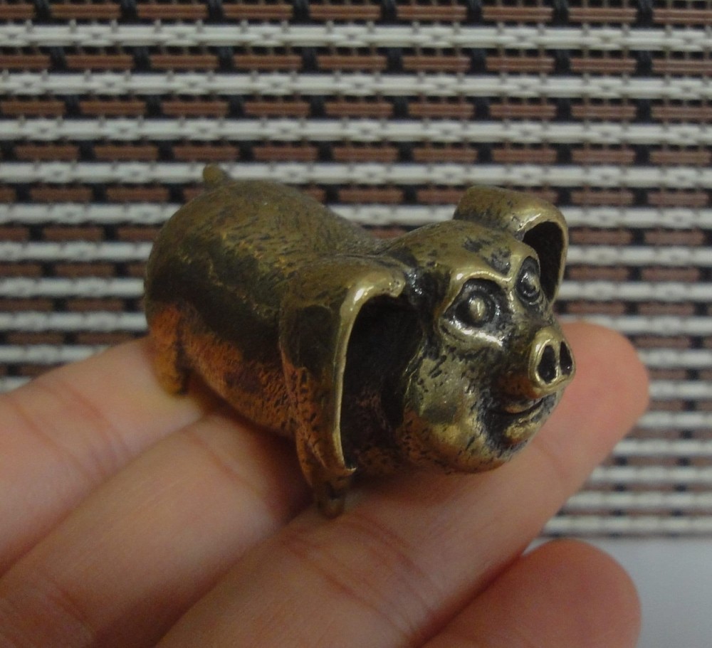Vintage Style Solid Brass Copper Lovely Small Zodiac Pig Statue Sculpture