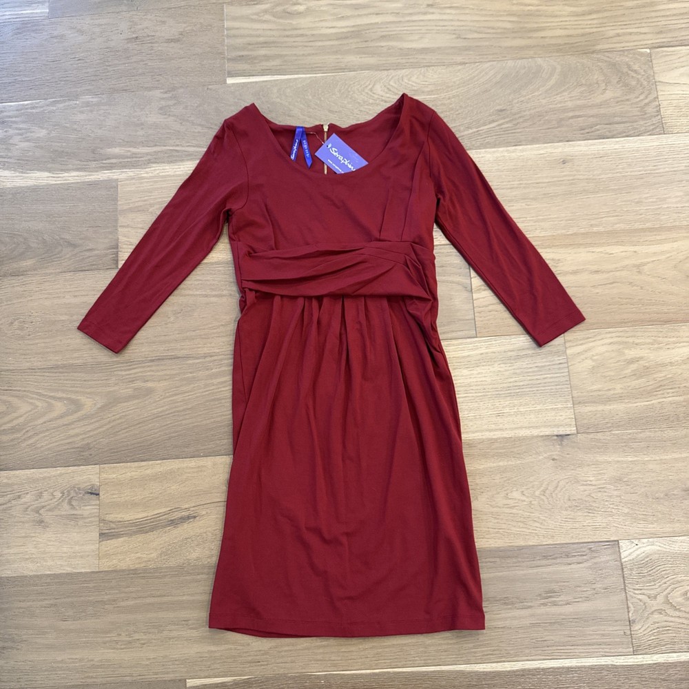 NWT Seraphine Side Pleat Detail Maternity Dress Sz 2 Black Long Sleeve Claret