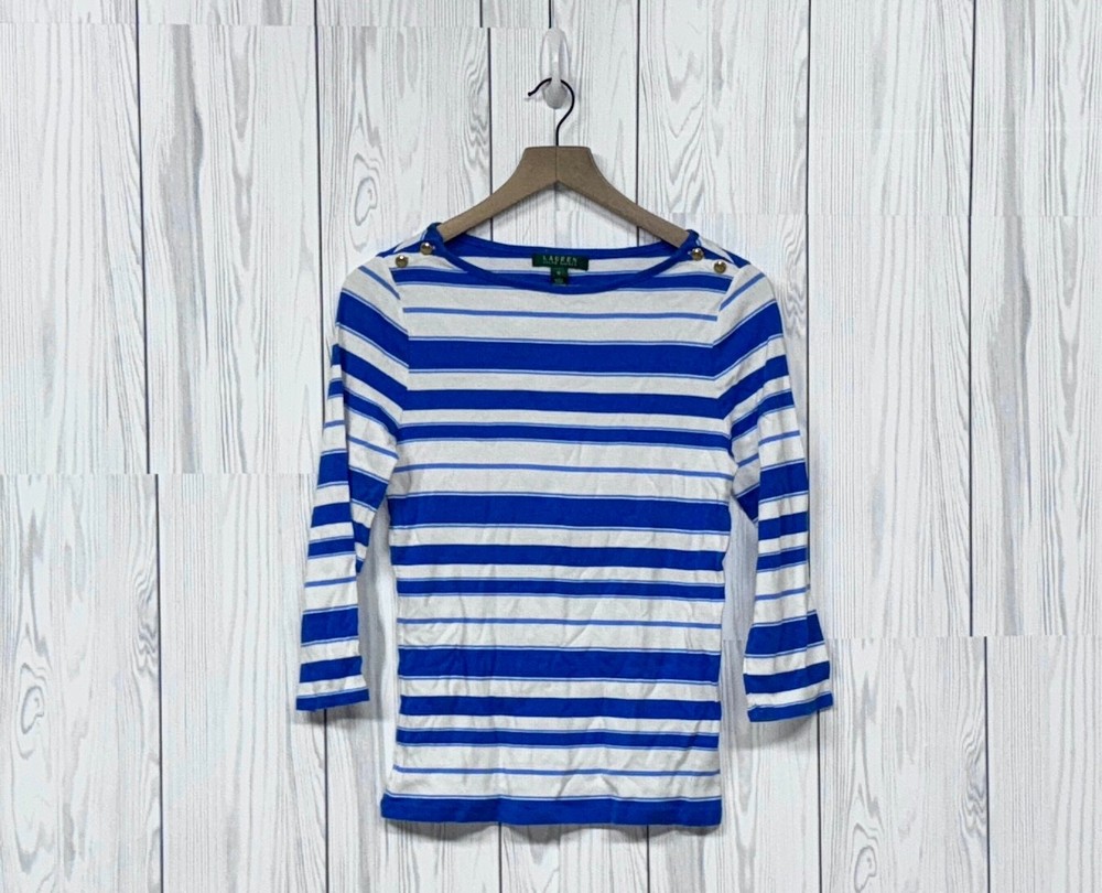 Womens Lauren Ralph Lauren top size medium long sleeve t shirt white striped