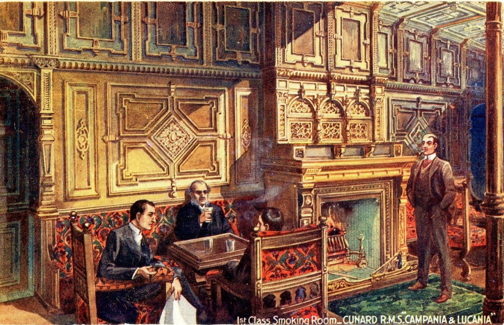 INTERIOR - Cunard Line's CAMPANIA and LUCANIA (1893) - First Class Smoking Room