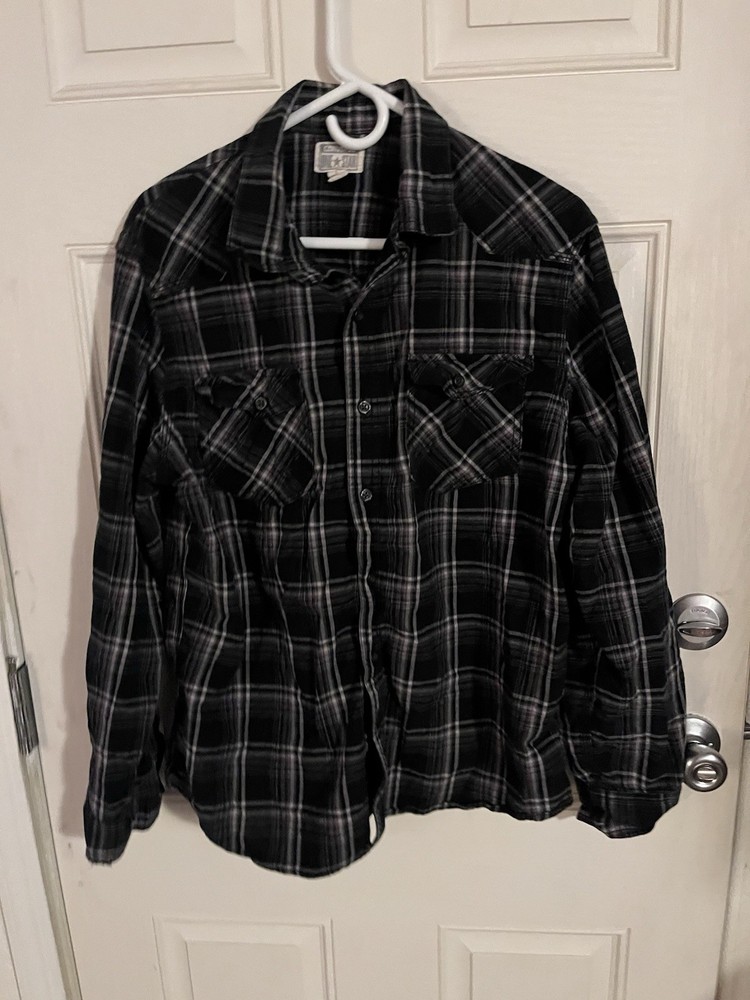 Converse Shirt Men Large Gray Button Down Western One Star Plaid Vtg Flannel