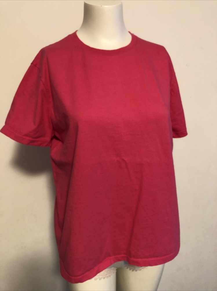 Hanes Ladies 100% Cotton Tagless T-Shirt Large Pink Tee Shirt Women's Crew Neck