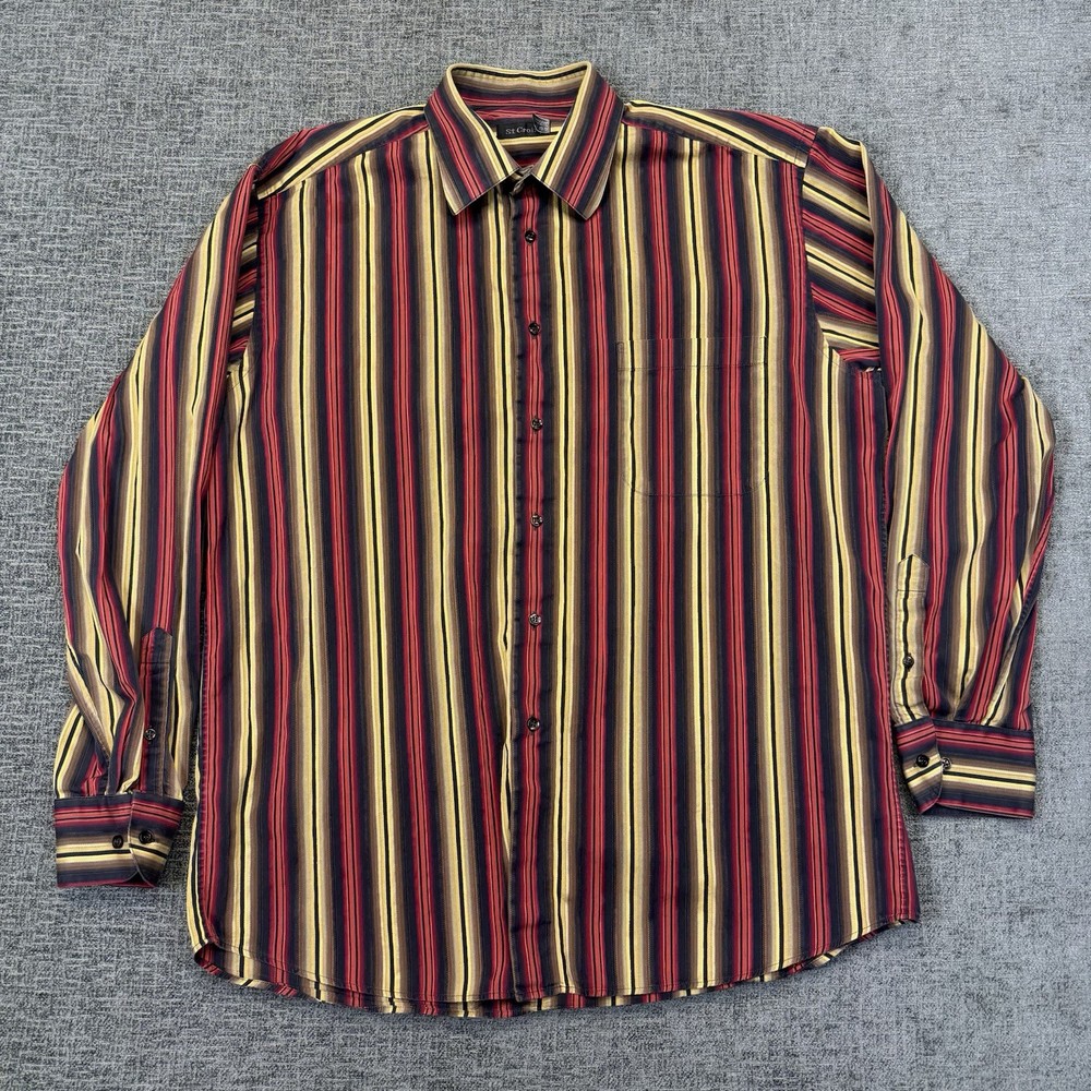 St Croix Shirt Men’s XL Long Sleeve Button Vertically Striped Made in Italy