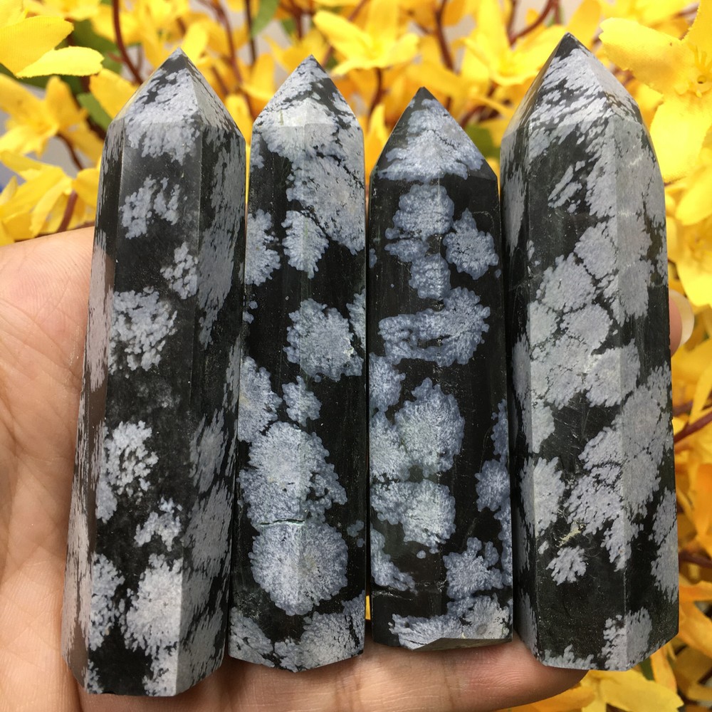 Natural Snowflake Obsidian Obelisk Crystal Healing Wand Tower 1pc