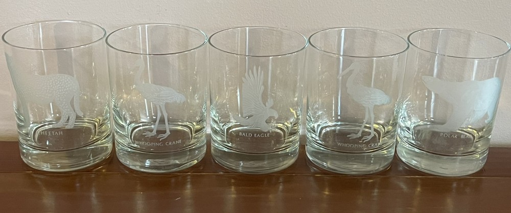 Vintage Georg Jensen Animal Rocks Glasses - Set Of 5 Etched Wildlife Glasses