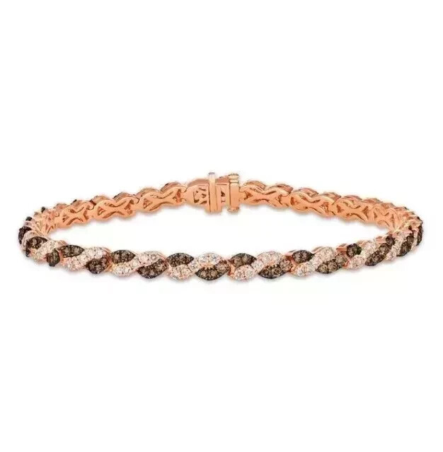 10C Round Cut Lab-Created Chocolate Diamond Tennis Bracelet 14K Rose Gold Plated