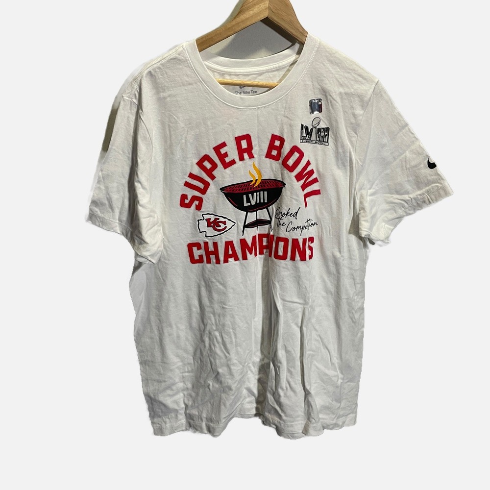 Nike Kansas City Chiefs Super Bowl LVIII Champions White T-Shirt Mens XL Smoked