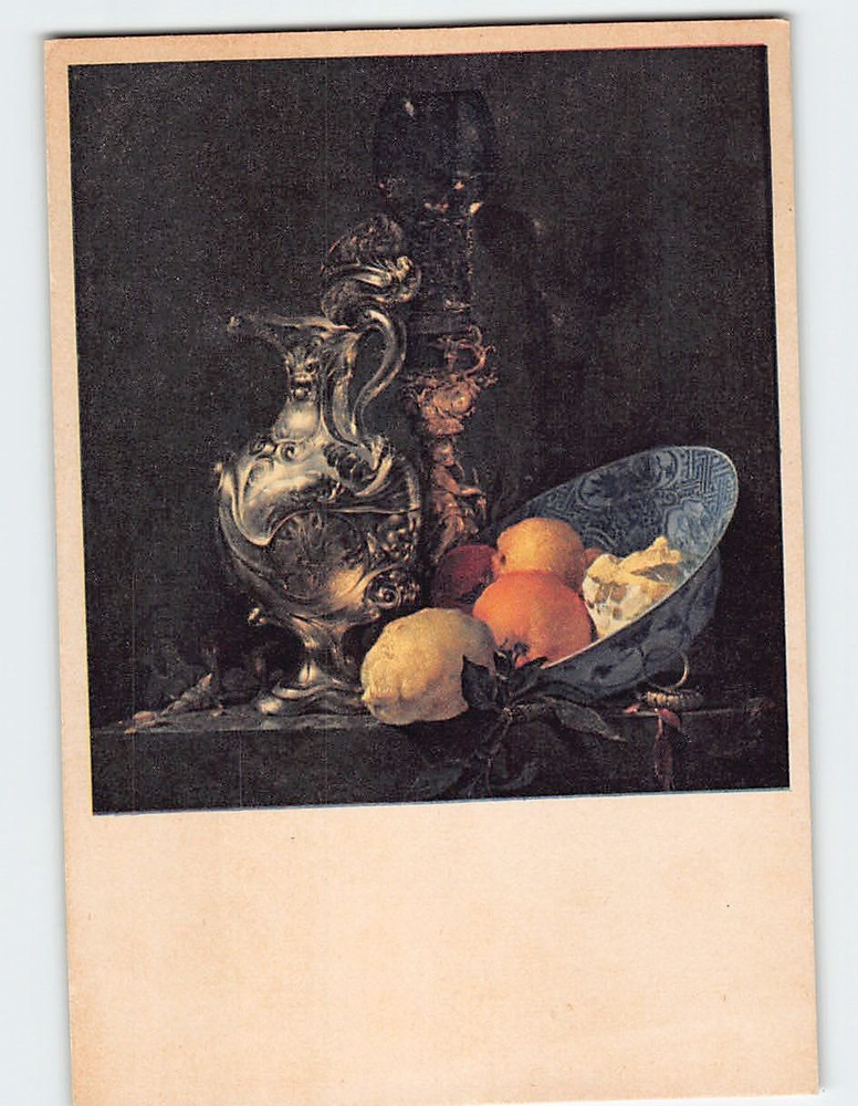 Postcard Still Life with a Silver Jug & Fruit By Willem Kalff Rijksmuseum