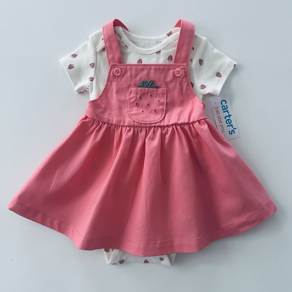 Carter's 6 Months Baby Girl Pink Strawberry Bodysuit Dress Set NWT
